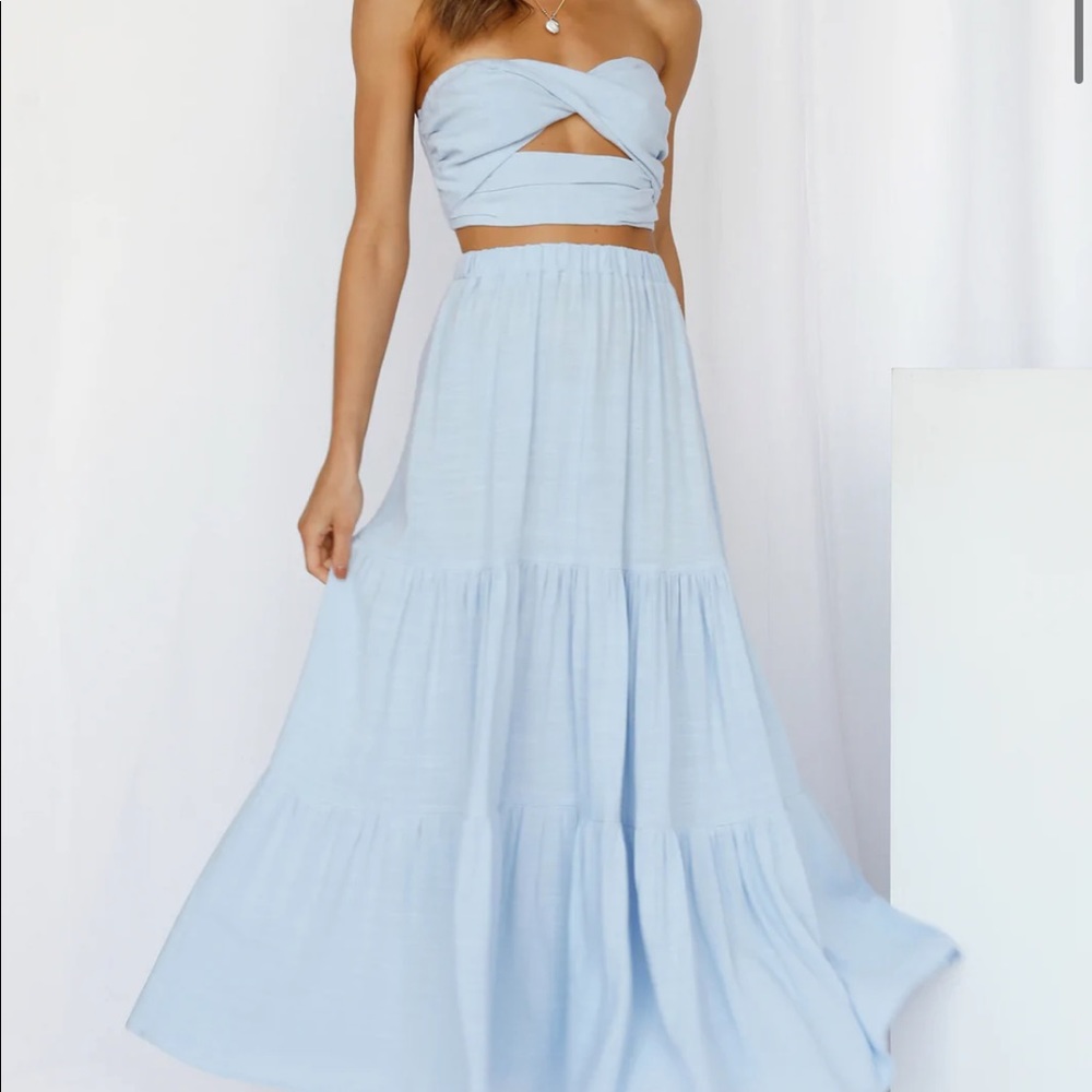 COPY - Hello Molly maxi skirt with crop top- light blue never worn with tags